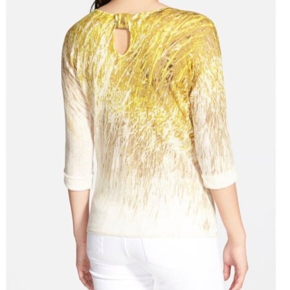 Nic + Zoe Gold Ombre Floral Keyhole Back Linen Blend Sweater Size Medium - Picture 1 of 9